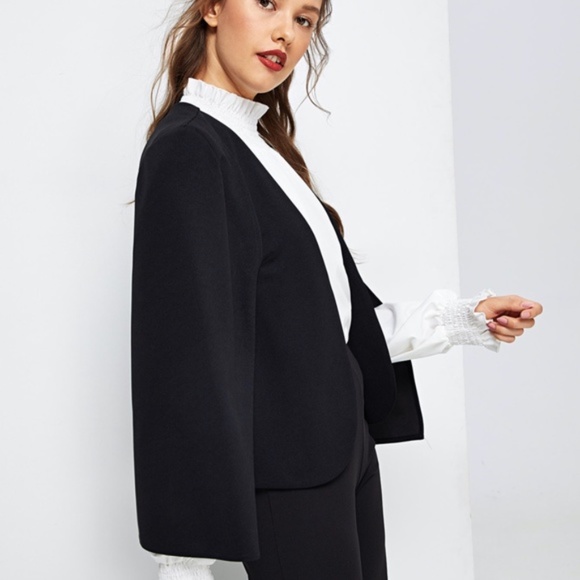 Black blazer cape open sleeve Minimalist jacket - Picture 5 of 6
